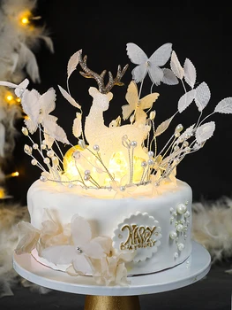 Vestuves Džiaugtis Kristalų Briedžių CakeTopper Mielas Kalėdų Skrybėlę Bell Nedidelis Medis Plug-in Kortelės Gimtadienio Apdailos Reikmenys